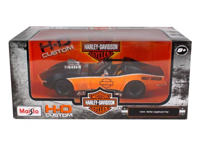 Maisto 1970 Chevrolet Corvette Harley Davidson Black/orange 1/24 Diecast Model Car By
