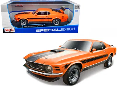 Maisto 1970 Ford Mustang Mach 1 428 "twister Special" Orange With Black Stripes "special Edition" 1/18 In Multi