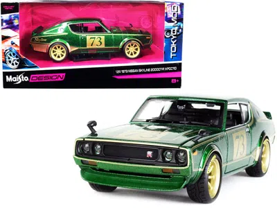 Maisto 1973 Nissan Skyline 2000gt-r (kpgc110) #73 Green Metallic With Gold Stripes "tokyo Mod" Series 1/24