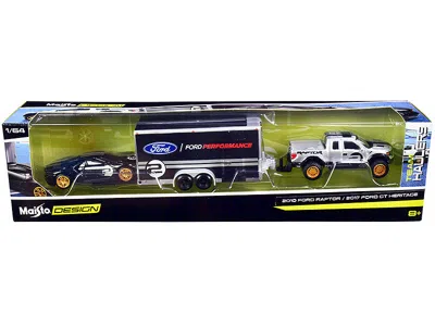 Maisto 2010 Ford Raptor Pickup Truck Silver Metallic With 2017 Ford Gt #2 Heritage Edition Black With Silve In Multi