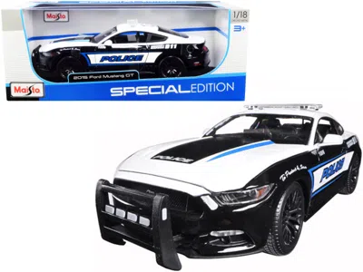 Maisto 2015 Ford Mustang Gt 5.0 Police Car Black And White With Blue Stripes 1/18 Diecast Model Car By Mais