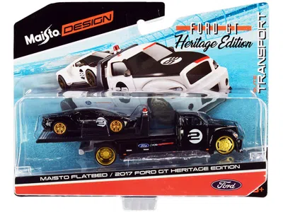 Maisto 2017 Ford Gt #2 Heritage Edition With Flatbed Truck Black "elite Transport" Series 1/64 Diecast Mode