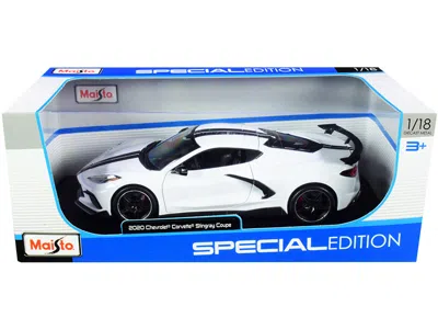 Maisto 2020 Chevrolet Corvette Stingray C8 Coupe With High Wing White With Black Stripes 1/18 Diecast Model