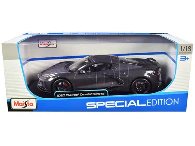 Maisto 2020 Chevrolet Corvette Stingray C8 Dark Gray Metallic With Racing Stripes 1/18 Diecast Model Car In Black