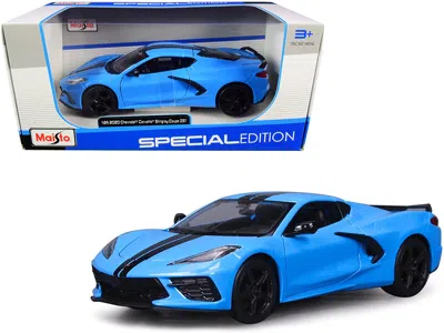 Maisto 2020 Chevrolet Corvette Stingray Z51 Coupe Blue With Black Stripes 1/24 Diecast Model Car By