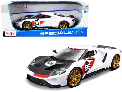 Maisto 2021 Ford Gt #98 White "heritage Edition" 1/18 Diecast Model Car By