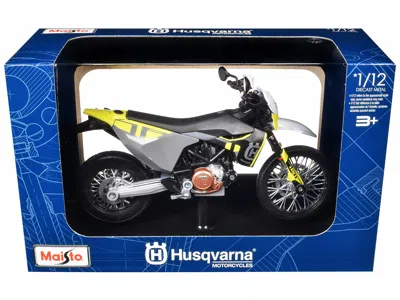 Maisto 2023 Husqvarna 701 Supermoto Motorcycle Matt Black And Gray With Yellow And White Accents With Displ In Multi