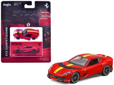 Maisto Ferrari 812 Competizione Red With Yellow Stripe "speed Icons" Series 1/64 Diecast Model Car By In Multi