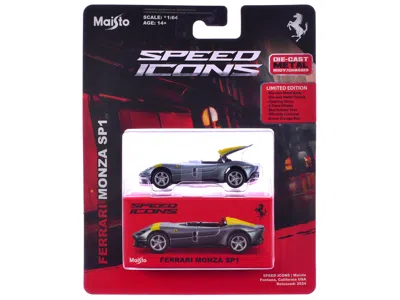 Maisto Ferrari Monza Sp1 Silver Metallic With Yellow Stripes "speed Icons" Series 1/64 Diecast Model Car By In Multi