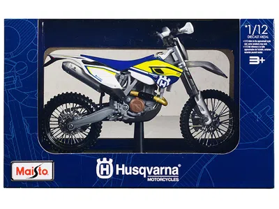 Maisto Husqvarna Fe 501 White And Blue With Yellow Stripes 1/12 Diecast Motorcycle Model By