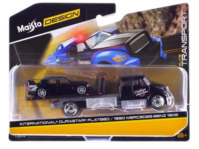 Maisto International Durastar Flatbed Truck Black "premium Auto Car" And 1990 Mercedes-benz 190e Black "eli In Multi