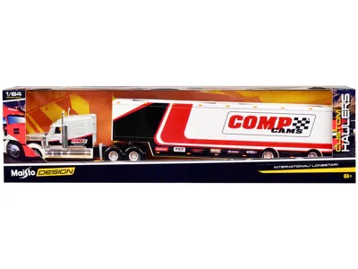 Maisto International Lonestar Enclosed Car Transporter "comp Cams" White And Black With Stripes "custom Hau