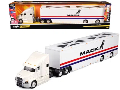 Maisto Mack Anthem Enclosed Car Transporter "mack" White With Red And Blue Stripes "custom Haulers" Series 