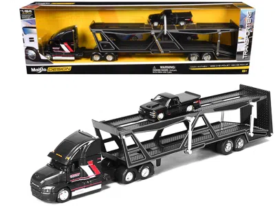 Maisto Mack Anthem Open Car Hauler Black With Red And White Stripes "kenzie's Transport Services" And 1993 