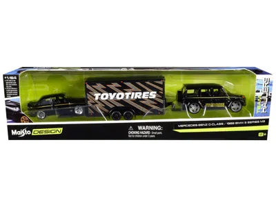 Maisto Mercedes-benz G-class Black With Gold Stripes And 1988 Bmw 3 Series M3 Black With Gold Stripes With  In Green