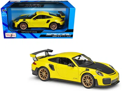 Maisto Porsche 911 Gt2 Rs Yellow With Carbon Hood And Gold Wheels "special Edition" 1/24 Diecast Model Car 