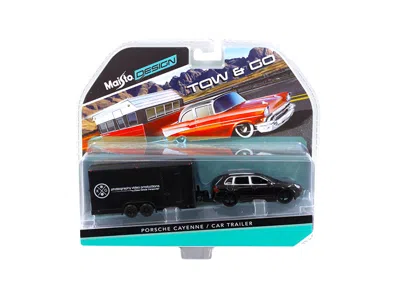 Maisto Porsche Cayenne Black And Car Trailer Tow & Go 1/64 Diecast Model By