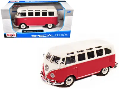 Maisto Volkswagen Van Samba Bus Red And White 1/25 Diecast Model By  In Multi