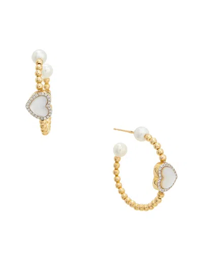 MAITRE DE DIAMANT MAITRE DE DIAMANT 18K 0.02 CT. TW. DIAMOND & PEARL EARRINGS