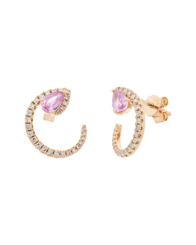 Maitre De Diamant 18k 0.80 Ct. Tw. Diamond & Pink Sapphire Reef Earrings In Gold