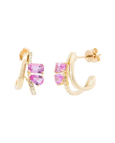 Maitre De Diamant 18k 1.20 Ct. Tw. Diamond & Pink Sapphire Two Shape Double Stone Earrings In Gold