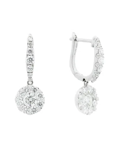 Maitre De Diamant 18k 1.41 Ct. Tw. Diamond Halo Dangling Earrings In Metallic