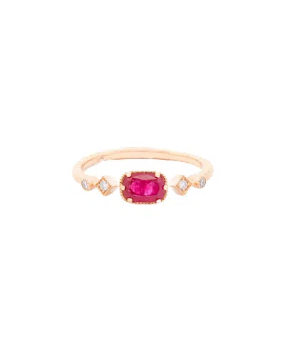 Maitre De Diamant 18k Rose Gold 0.70 Ct. Tw. Diamond & Ruby Dainty Ring