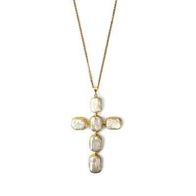 Majalis Jewelry Men's White Pearl Cross Necklace