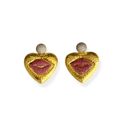 Majalis Jewelry Women's Red Love Lips Gold Earring