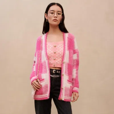 Maje Woman Cardigan Fuchsia Size 3 Mohair Wool, Acrylic, Polyamide, Wool, Elastane In Pink