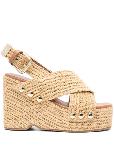 Maje 110mm Woven Sandals In Neutrals