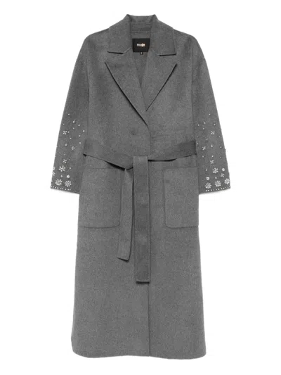 Maje Embellished-belted Single-breasted Coat In Gray