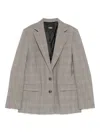 Maje Plaid Button Blazer In Gray