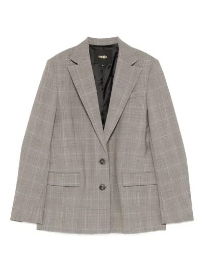 Maje Plaid Button Blazer In Gray