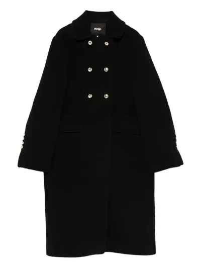 Maje Womens Black Long Double-breasted Wool-blend Coat