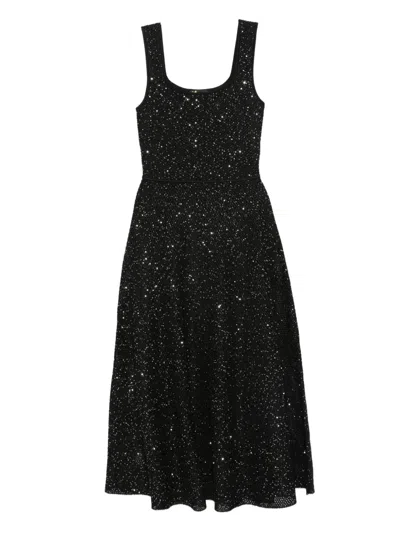 Maje Womens Black Square-neck Rhinestone-embellished Knitted Maxi Dress