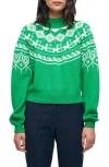 Maje Patterned-knit Mock Neck Sweater In Green Acrylic In Green