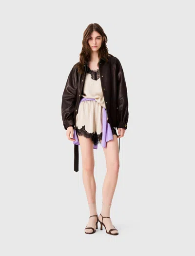 Maje Satin Shorts With Lace Details