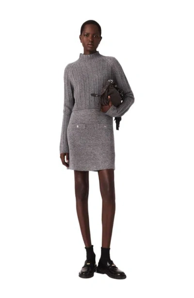 Maje Womens Grey Removable Jumper Ribbed Wool-blend Knitted Dress In Multi