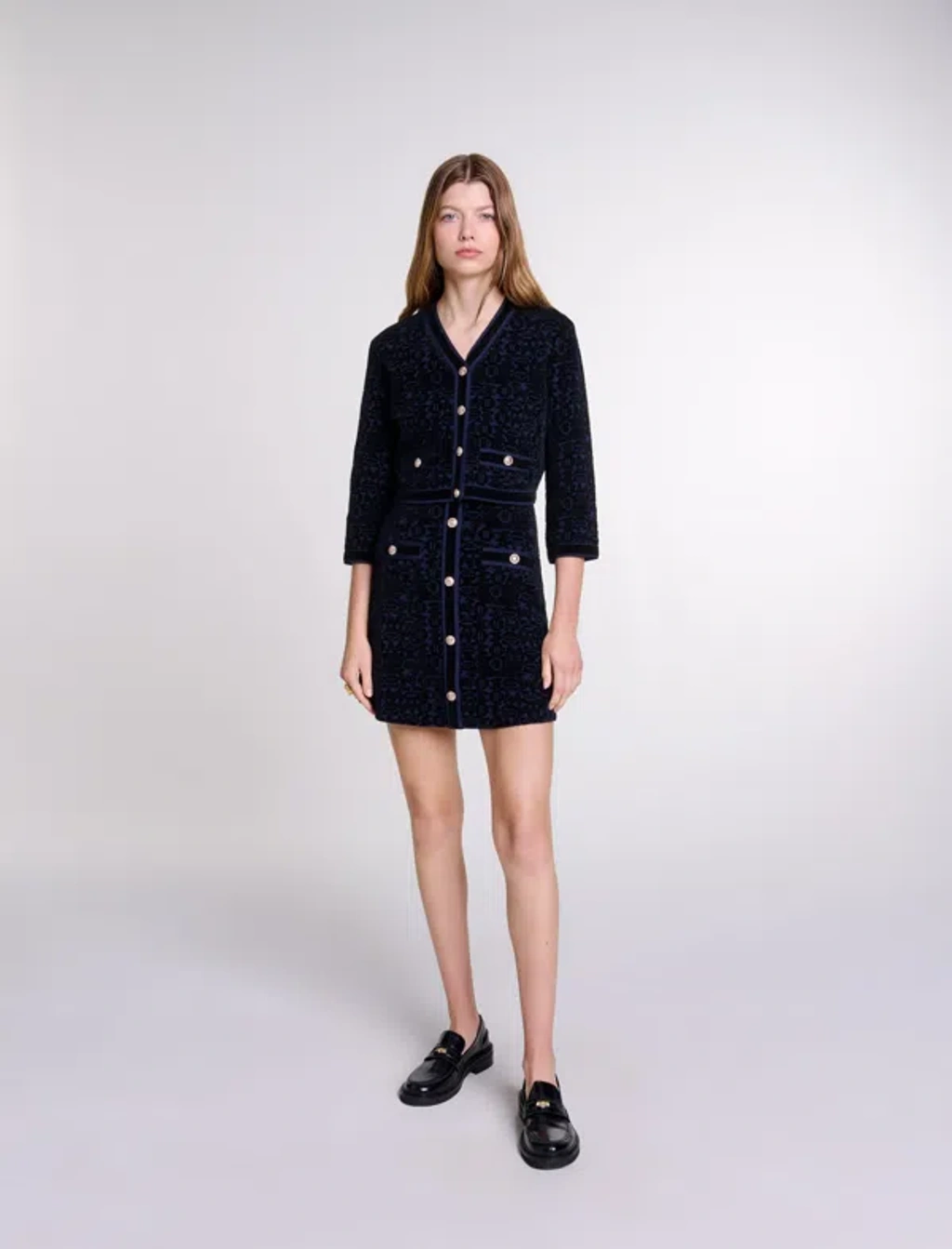 Maje 2-in-1 Velvet Knit Dress In Black/navy / | ModeSens