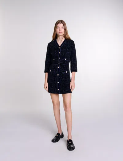 Maje 2-in-1 Velvet Knit Dress In Black/navy / | ModeSens