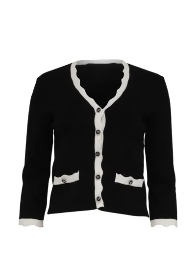 Pre-owned Maje 2023 Molinette Scalloped-trim Cardigan In Black
