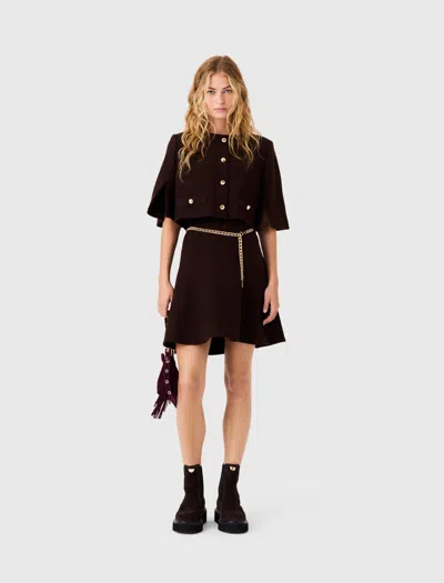 Maje 2-in-1 Tweed Cape Dress In Brown