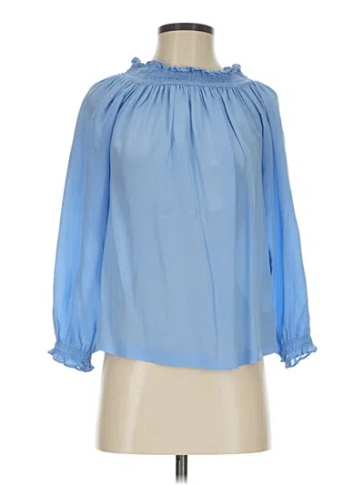 Pre-owned Maje 3/4 Sleeve Silk Top Blue Ruffles Neckline Tops