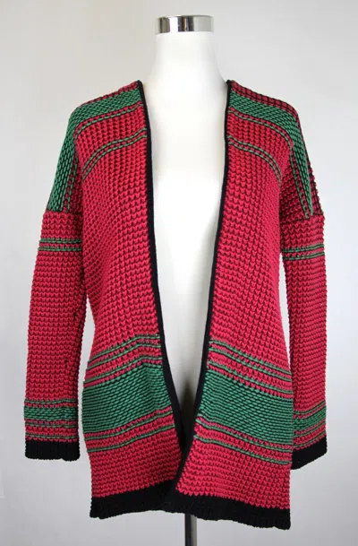 Pre-owned Maje $480  Hot Pink/burgendy/green Cardigan Jacket W/black Detail E17meditation