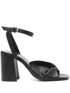 Maje Plain Leather Sandals With Heels In Black