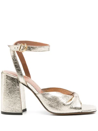 Maje Metallic Leather Sandals With Heels In Dore