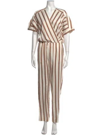 Pre-owned Maje Acetate Striped Jumpsuit W/ Tags In Neutrals