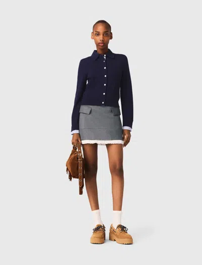 Maje A-line Poplin Skirt With Ruffle In Gray
