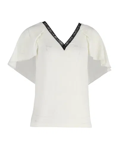 Maje Amour V-neck Draped Sleeve Top In Cream Polyester In White